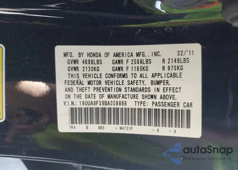 2011 Acura Tl 3.5 z USA, uszkodzony, nr VIN 19UUA8F59BA008886